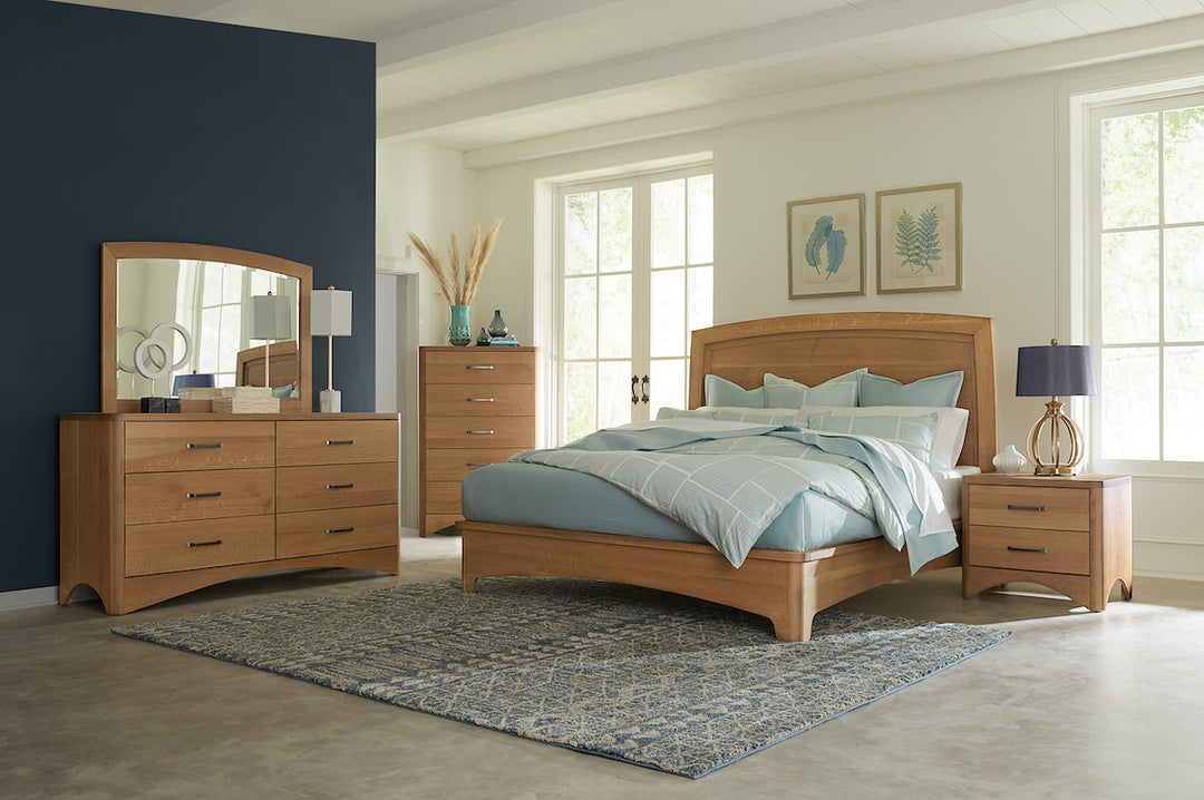 Winslow bedroom suite of a bed nightstand 5 drawer chest and 6 drawer dresser with mirror