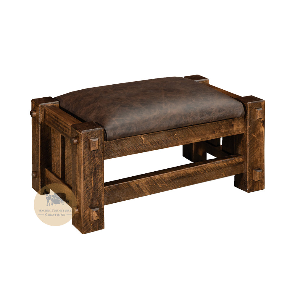 Houston Footstool with cushion - Rough Sawn Brown Maple | Amish Furniture Creations ™