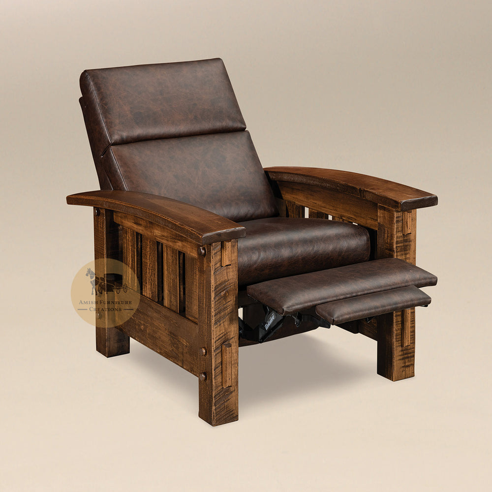 Houston Recliner mid-way out - Rough Sawn Brown Maple | Amish Furniture Creations ™