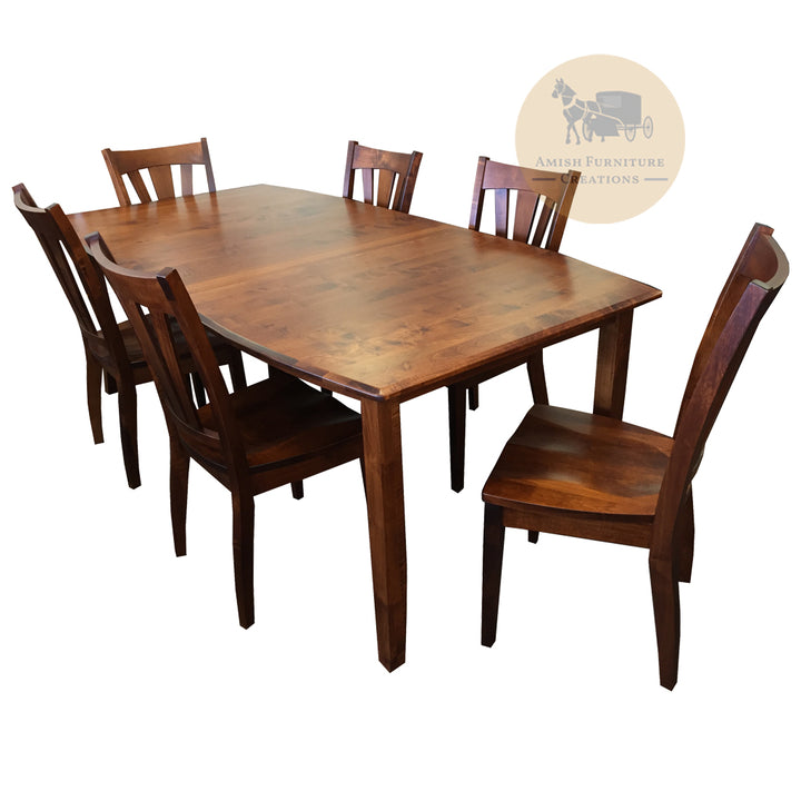 Hatfield Table and 6 Wood Seat Side Chairs in Solid Brown Maple | Amish Furniture Creations ™