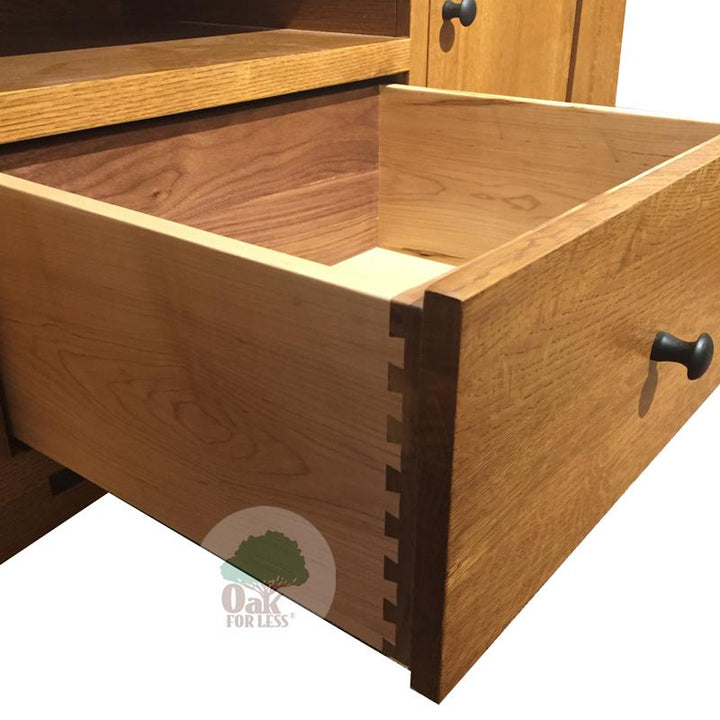 Dovetailed drawer detail of Amish made Arts & Crafts 74" Entertainment Console | Amish Furniture Creations ™