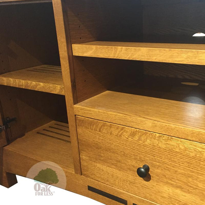 Front detail of Amish made Arts & Crafts 74" Entertainment Console | Amish Furniture Creations ™