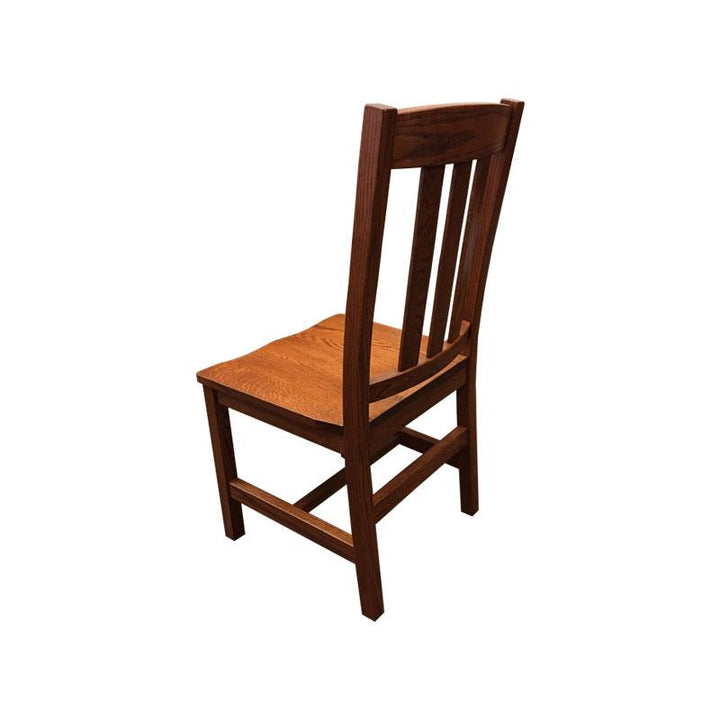 Back view of Old Mission Side Chair with Wood Seat in Solid Oak | Amish Furniture Creations ™