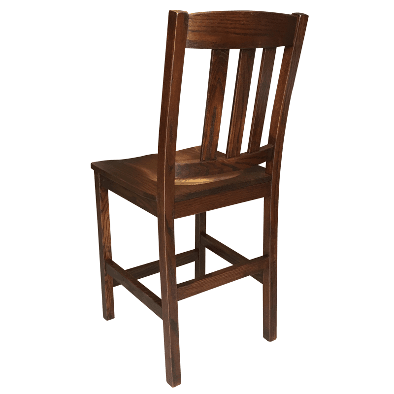 Back view of Old Mission 24 inch high Barstool with Wood Seat in Solid Oak | Amish Furniture Creations ™