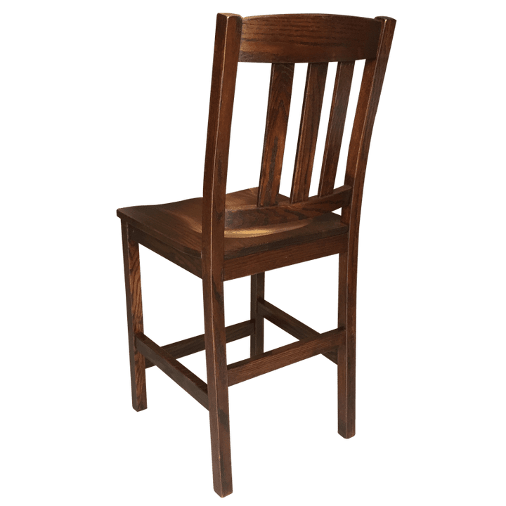 Back view of Old Mission 24 inch high Barstool with Wood Seat in Solid Oak | Amish Furniture Creations ™