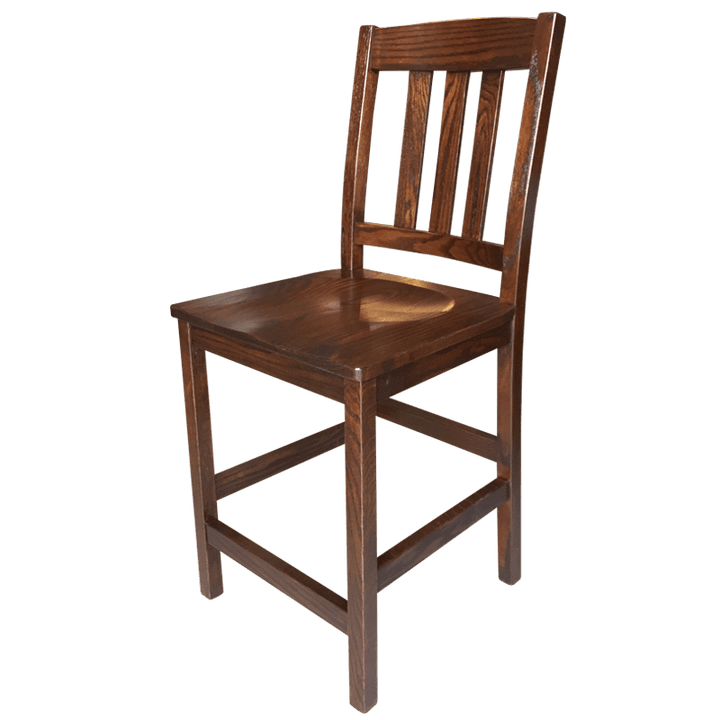 Old Mission 24 inch high Barstool with Wood Seat in Solid Oak | Amish Furniture Creations ™