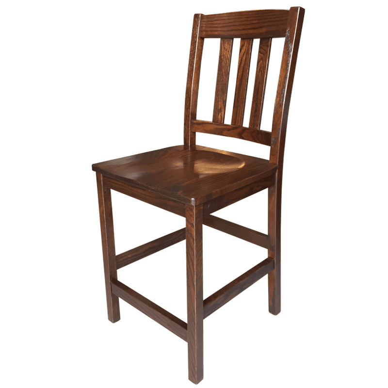 Amish made Old Mission 24" Barstool with Wood Seat in Solid Oak | Amish Furniture Creations ™