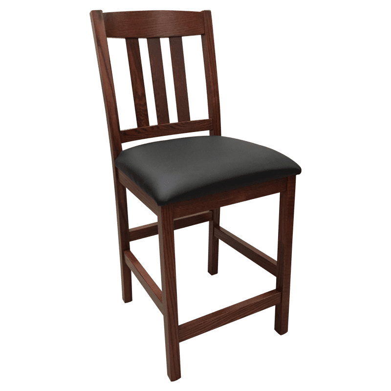 Old Mission 24 inch high Barstool with Leather Seat in Solid Oak | Amish Furniture Creations ™