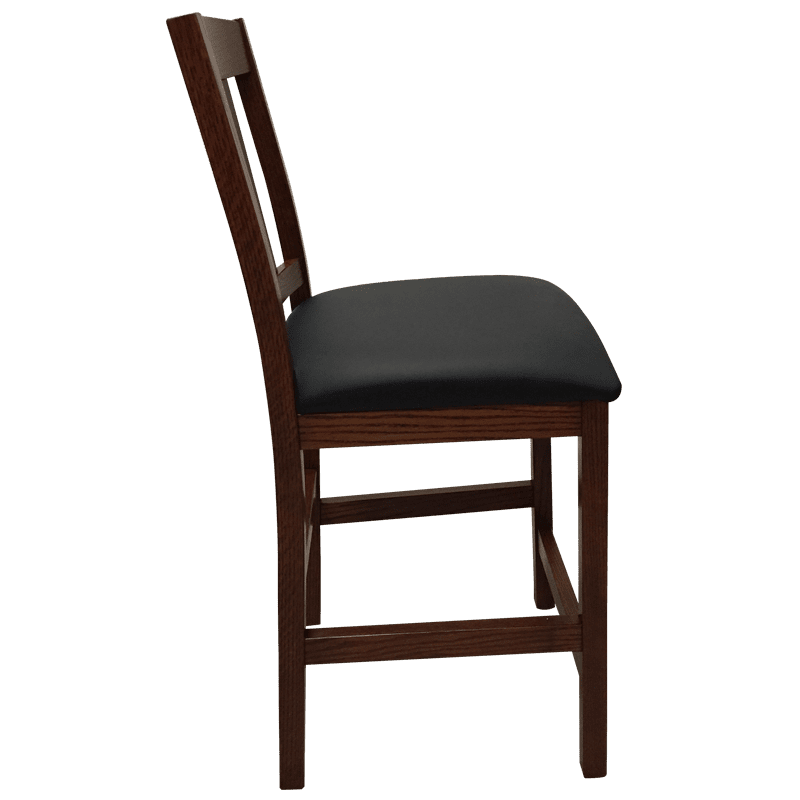 Side view of Old Mission 24 inch high Barstool with Leather Seat in Solid Oak | Amish Furniture Creations ™