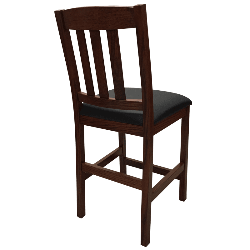 Back view of Old Mission 24 inch high Barstool with Leather Seat in Solid Oak | Amish Furniture Creations ™
