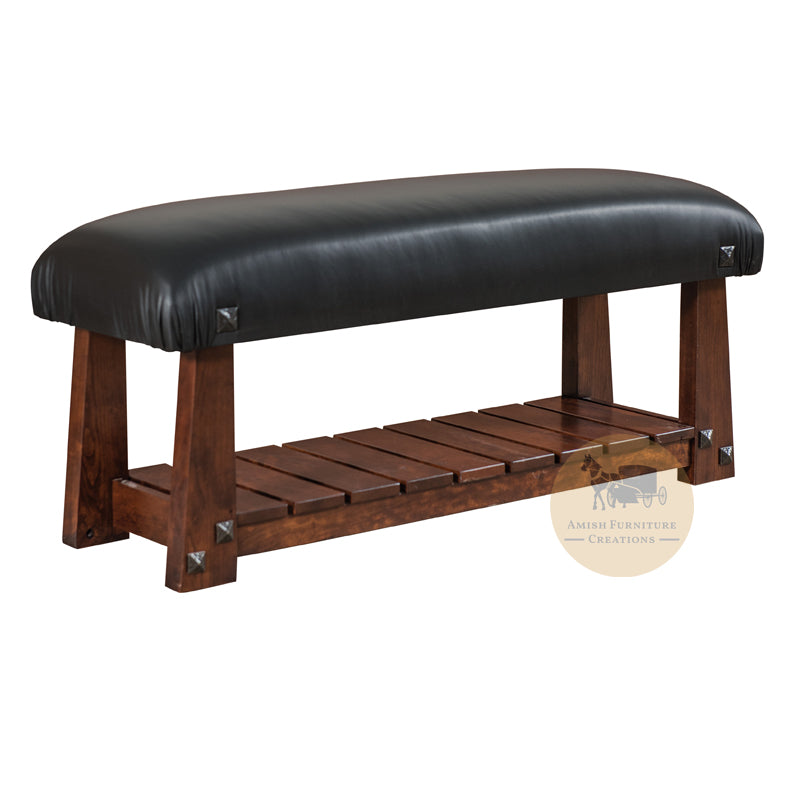 El Paso Bench with black leather cushion | Amish Furniture Creations ™