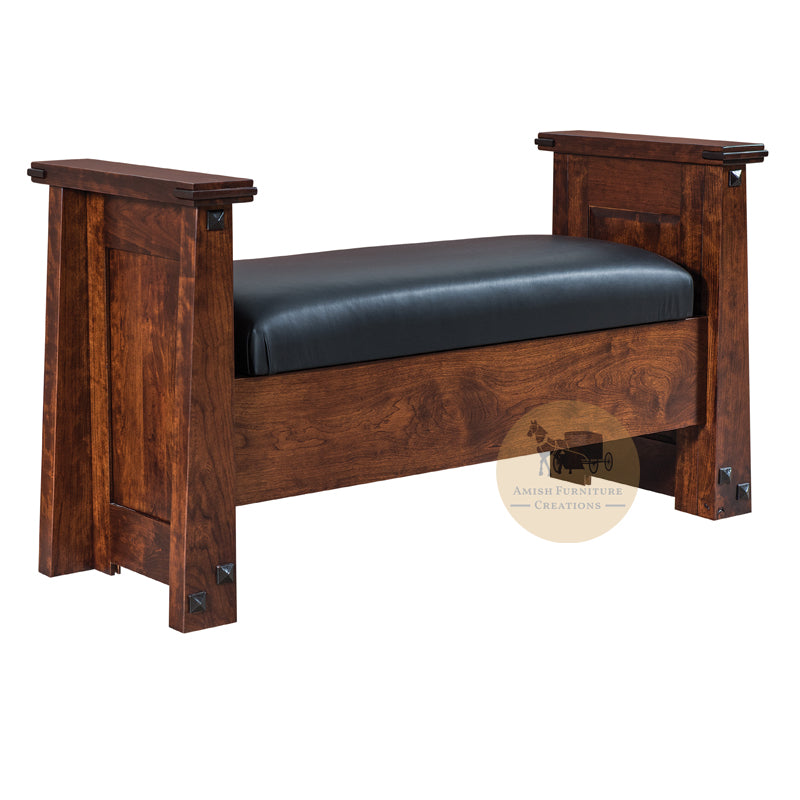 El Paso Bench with Tall Sides and black leather cushion | Amish Furniture Creations ™