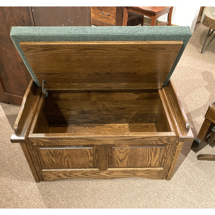 Clearance Amish made Scallop Storage Chest open showing storage - Amish Furniture Creations™