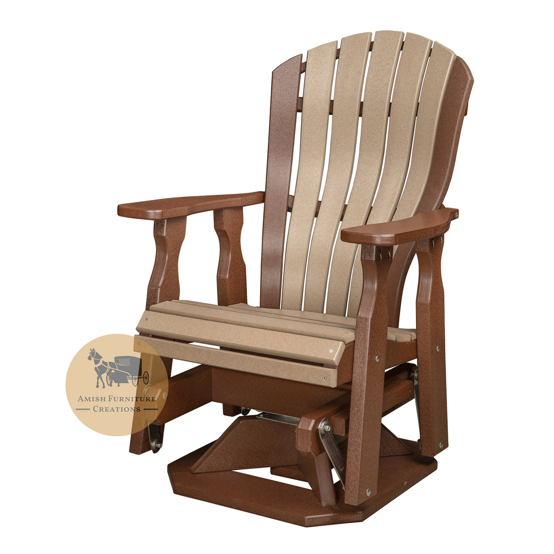 Outdoor Poly Lumbar-Curve Swivel Glider in Tudor Brown and Weathered Wood - Amish Furniture Creations™