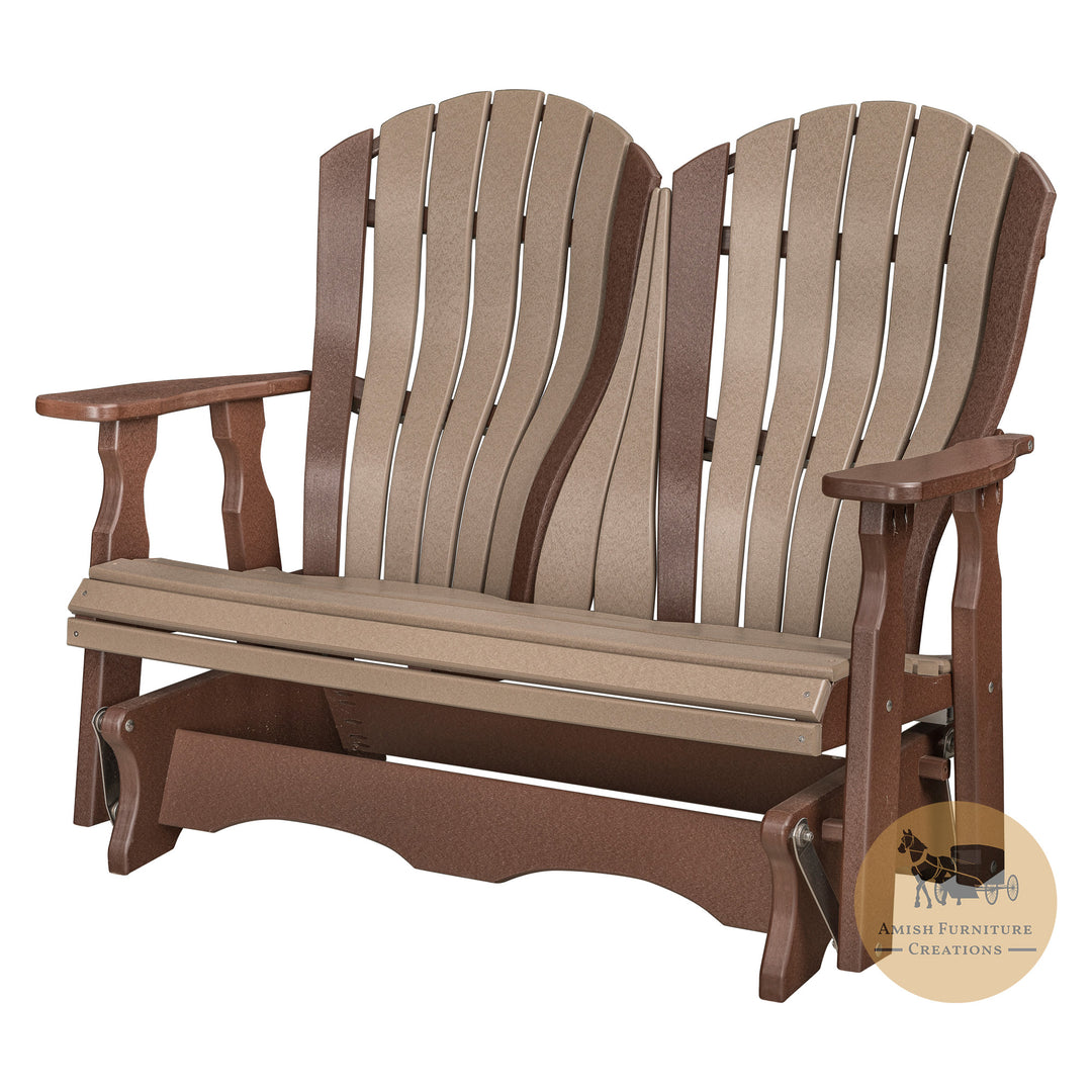 Outdoor Poly Lumbar-Curve Double Glider in Tudor Brown and Weathered Wood - Amish Furniture Creations™
