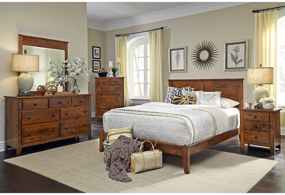 Shenandoah bedroom suite of a bed nightstand 6 drawer chest and 7 drawer dresser with mirror