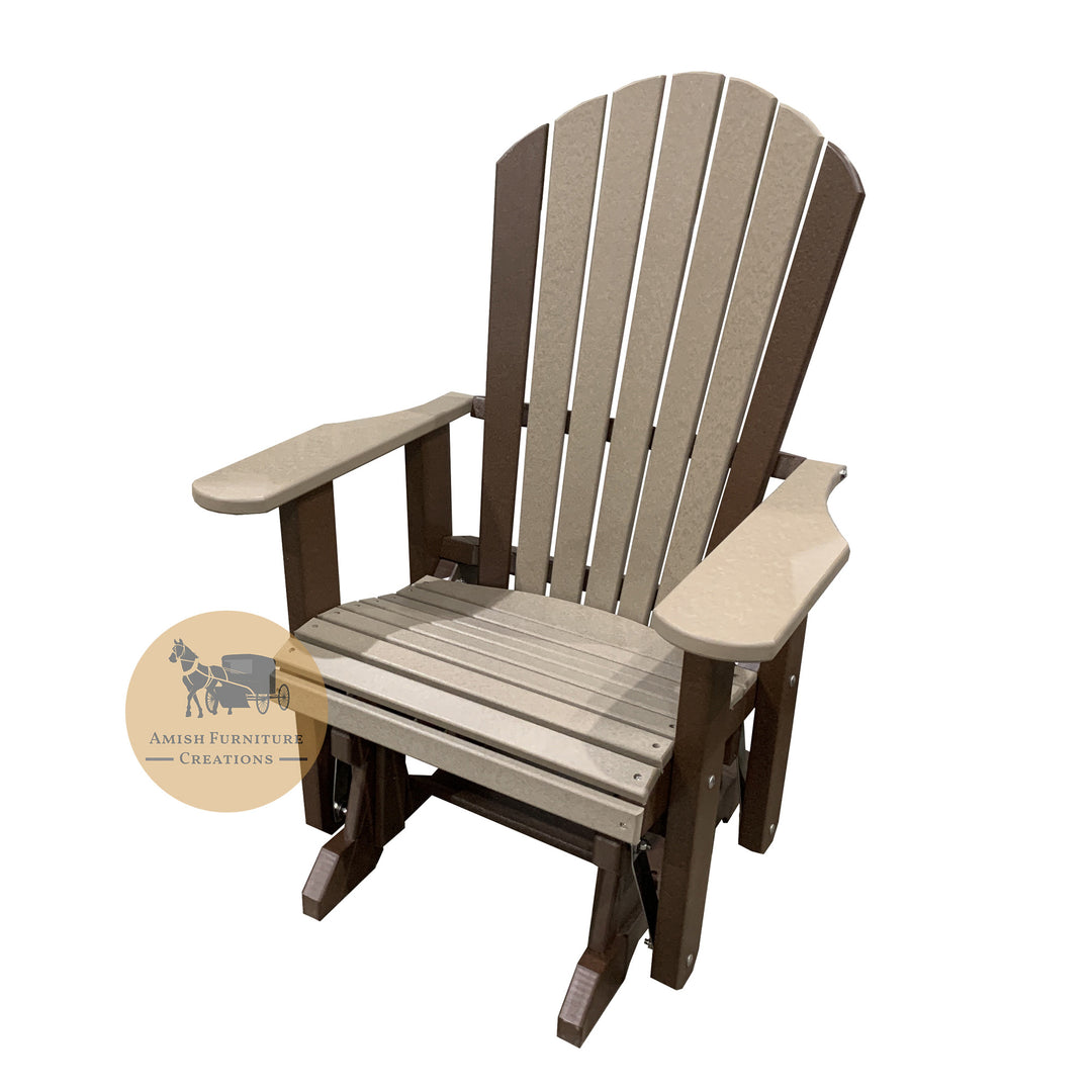 Amish made Outdoor Poly Lumber Adirondack Glider in Tudor Brown and Weathered Wood - Amish Furniture Creations™
