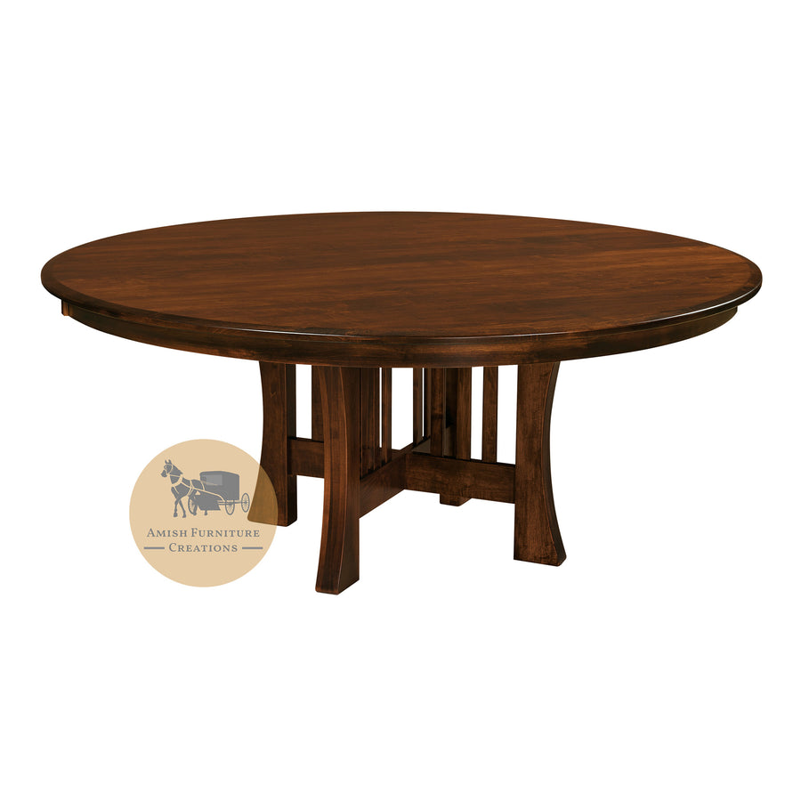 Amish made Arts & Crafts X Base Round Table in Solid Brown Maple | Amish Furniture Creations ™