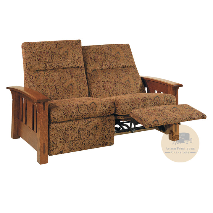 Amish made McCoy Mission Recliner Loveseat one seat reclined - Quarter Sawn White Oak - Amish Furniture Creations ™