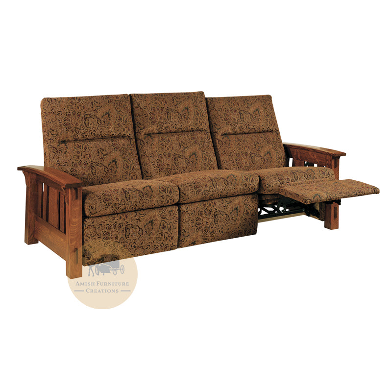 Amish made McCoy Mission Recliner Sofa - open - Quarter Sawn White Oak - Amish Furniture Creations ™