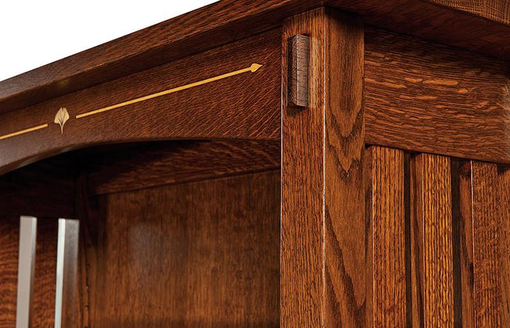 Mission Mesa Bookcase 72" h top corner angle detail | Amish Furniture Creations ™