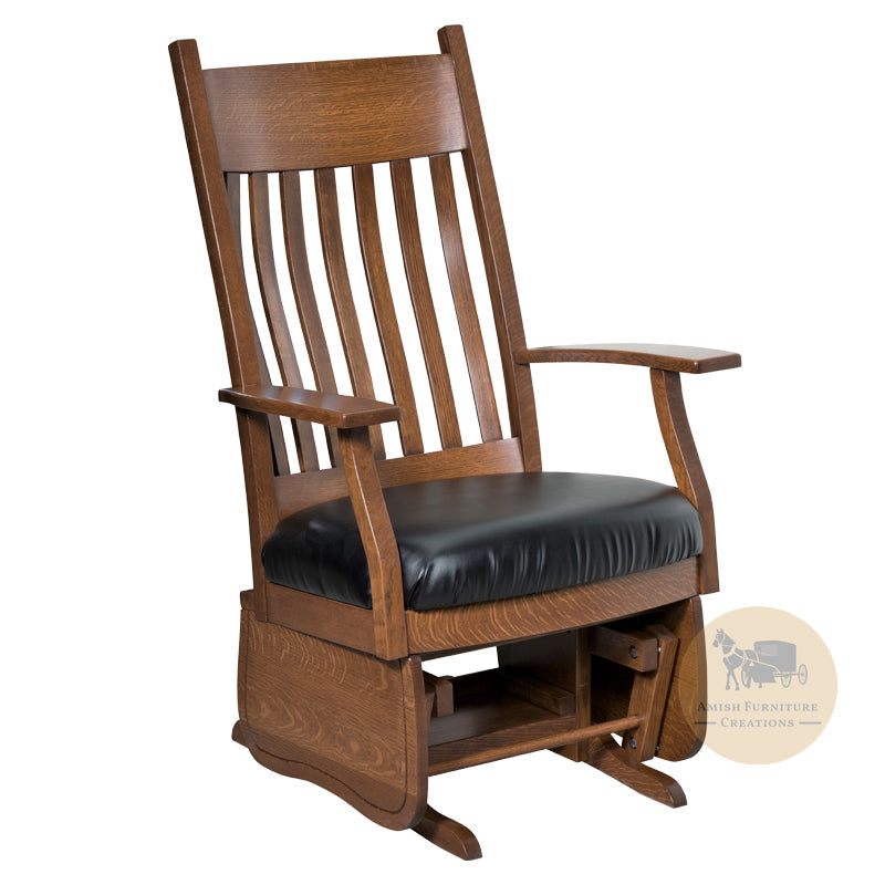 Bent Slat Glider with Leather Seat | Oak For Less ® & Amish Furniture Creations ™ Furniture