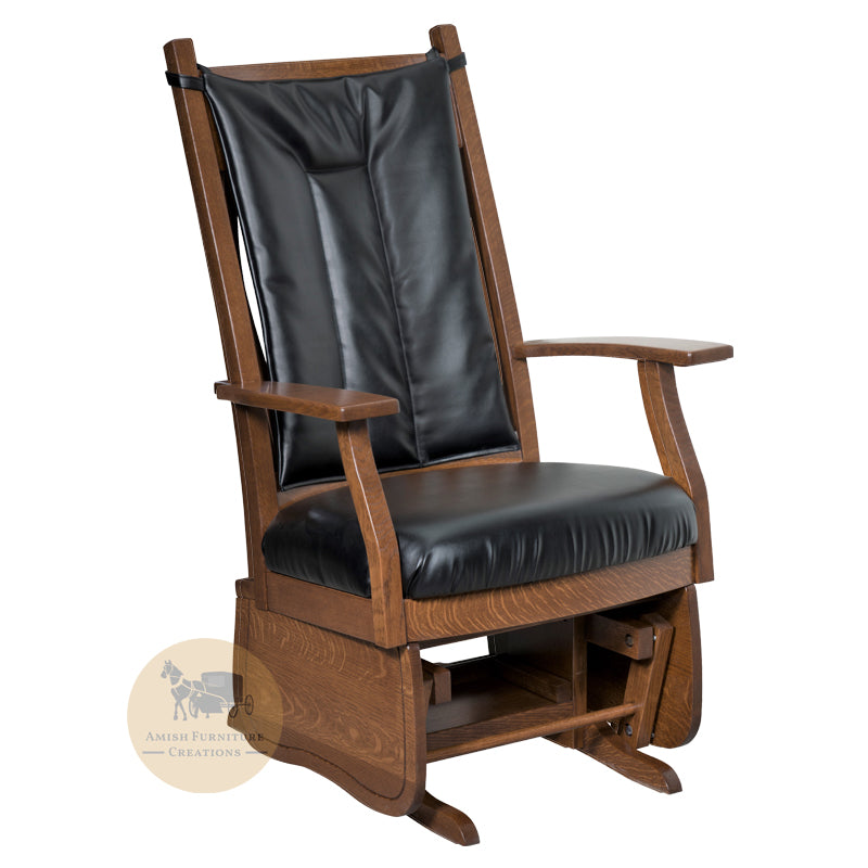 Bent Slat Glider with Leather Seat and Leather Back Cushion | Oak For Less ® & Amish Furniture Creations ™ Furniture