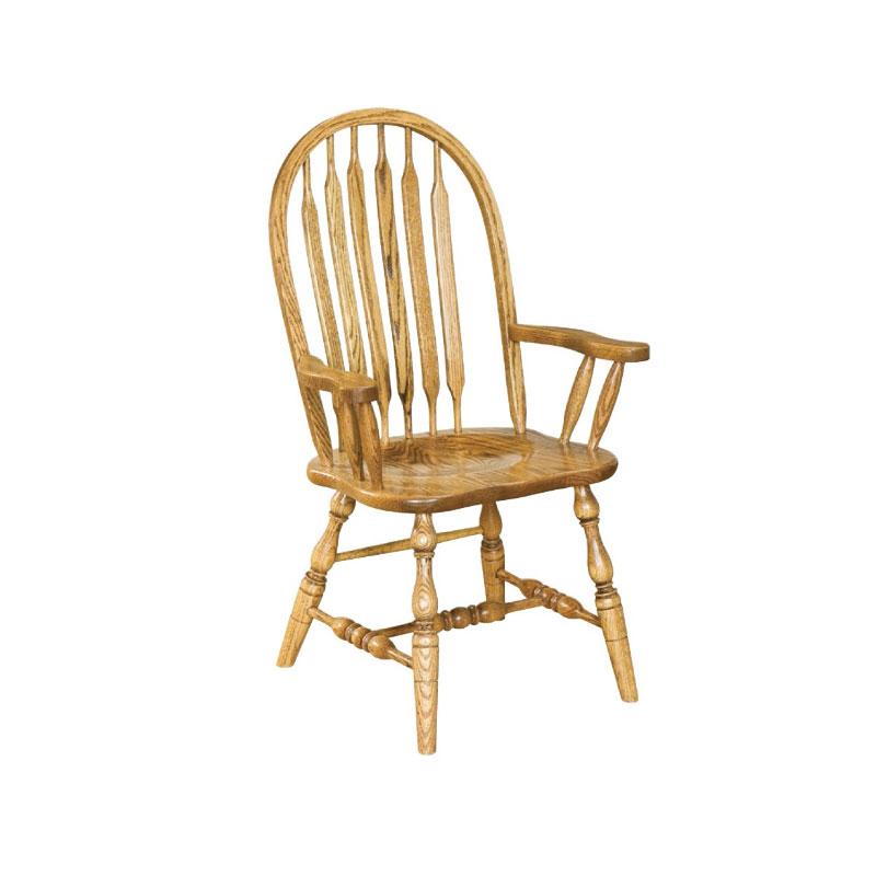 Amish made Angola Arrowback Arm Chair with Wood Seat in Solid Oak - Amish Furniture Creations™