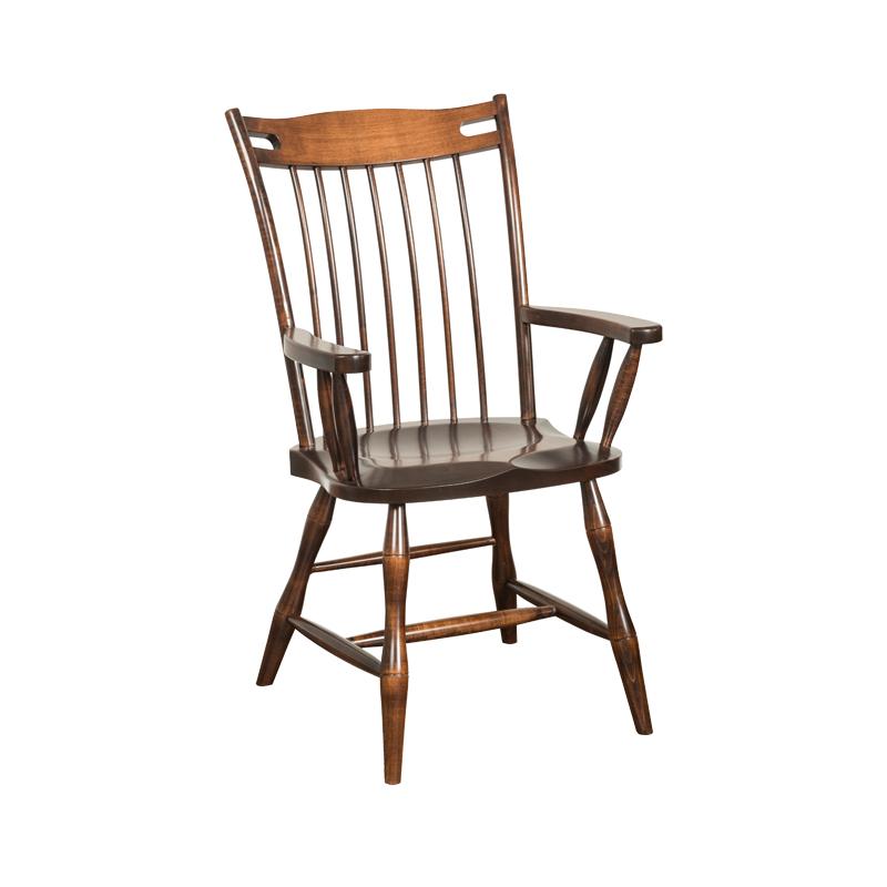 Amish made Edmonton Solid Brown Maple Arm Chair with Wood Seat | Amish Furniture Creations ™