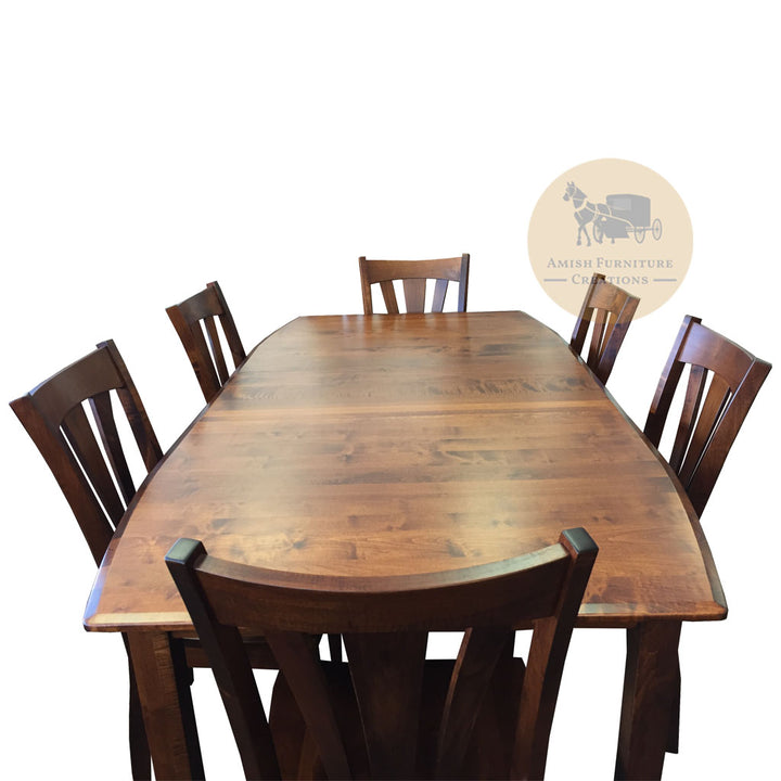 Amish made Hatfield Table and 6 Wood Seat Side Chairs in Solid Brown Maple - Oak For Less® Furniture
