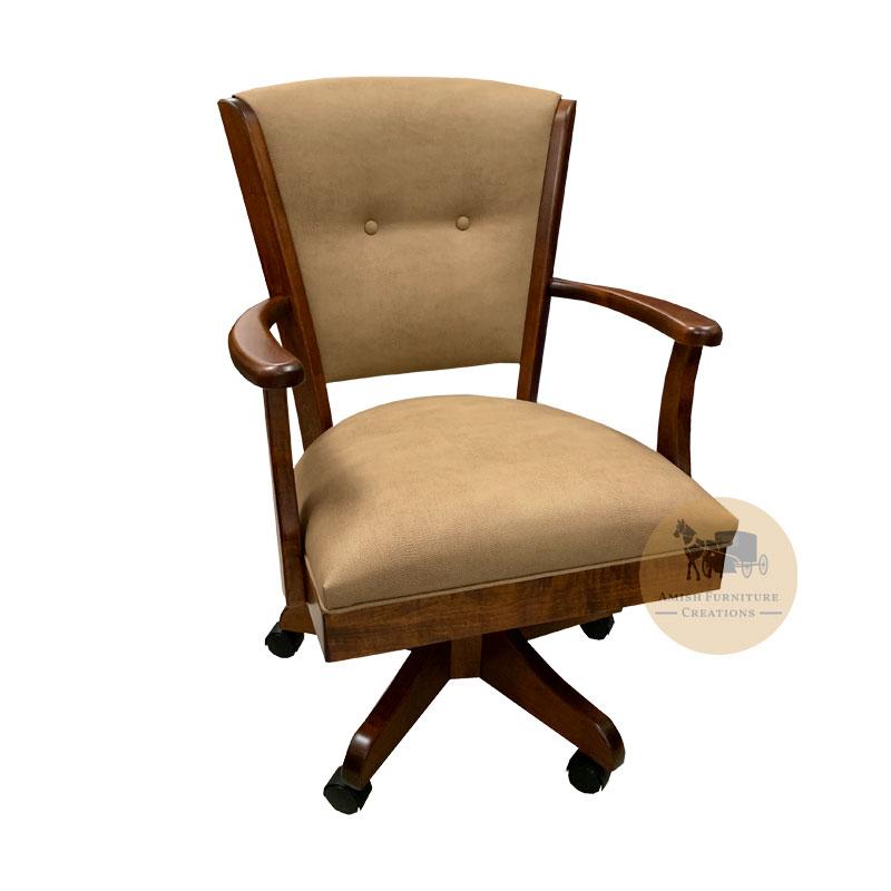 Amish made Ambrosia Caster Chair with Cushioned Seat and Back - Brown Maple - Amish Furniture Creations ™