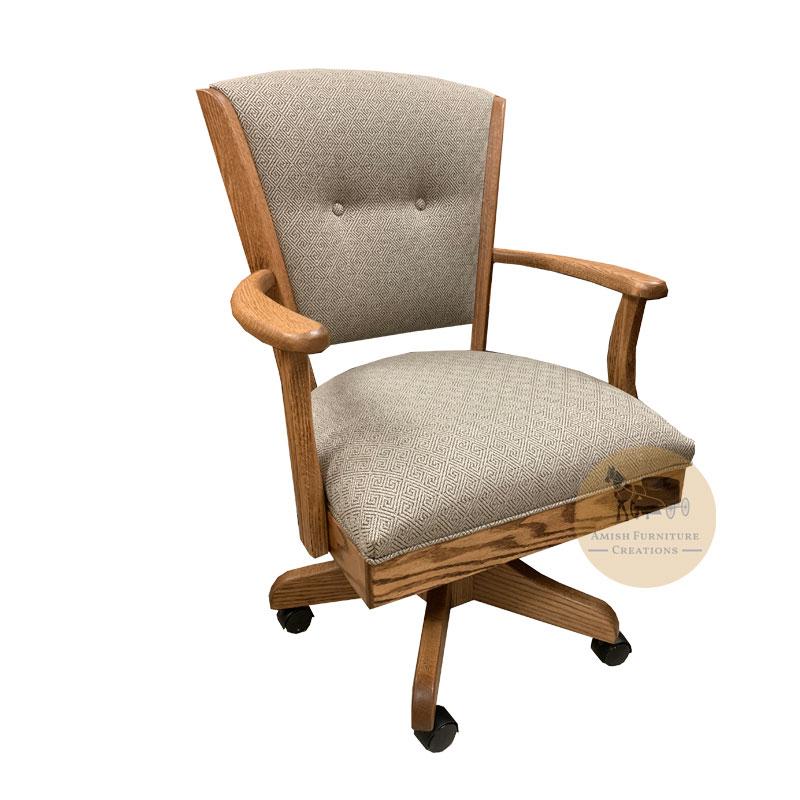 Amish made Ambrosia Caster Chair with Cushioned Seat and Back - Oak - Amish Furniture Creations ™