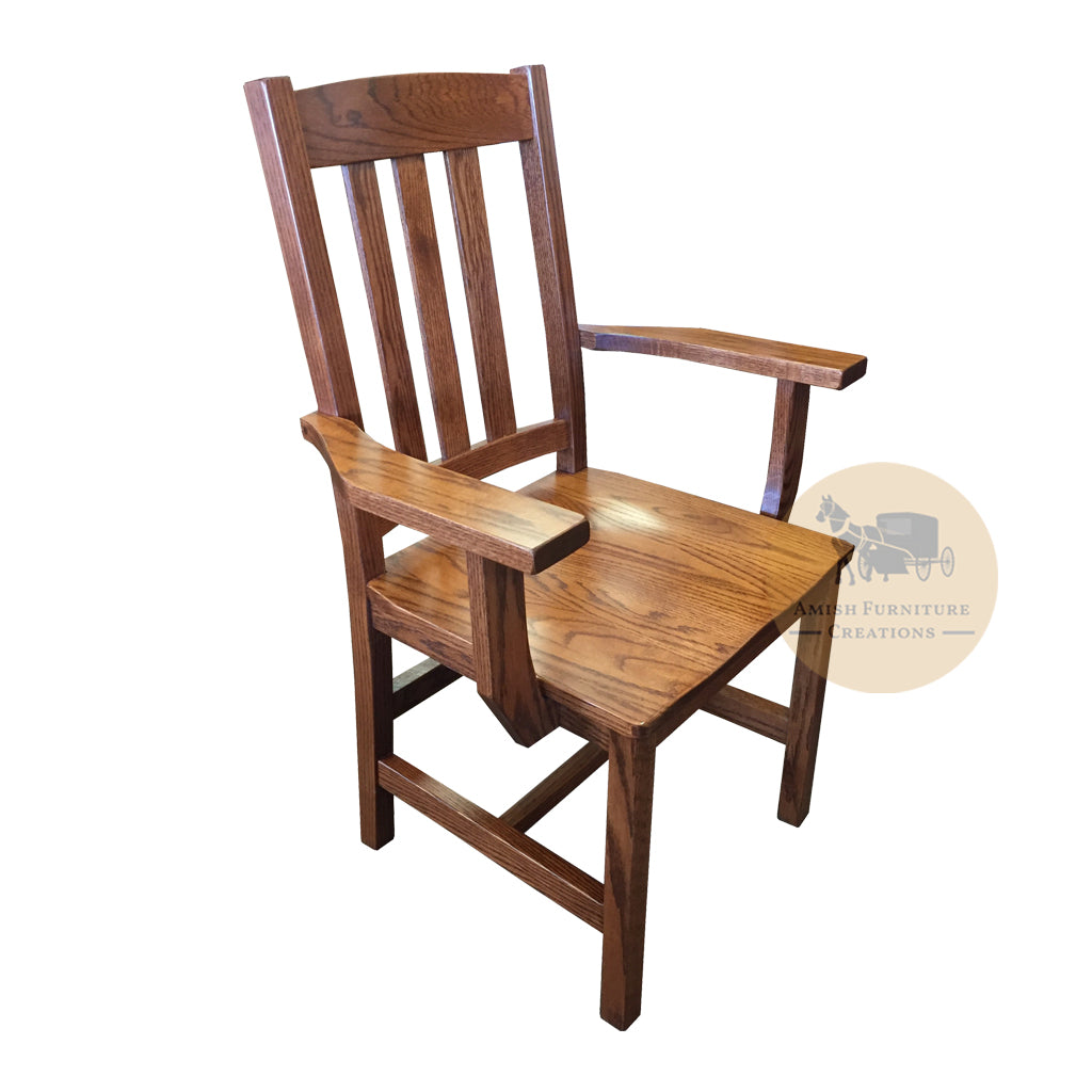 Amish made Old Mission Arm Chair with Wood Seat in Solid Oak | Amish Furniture Creations ™