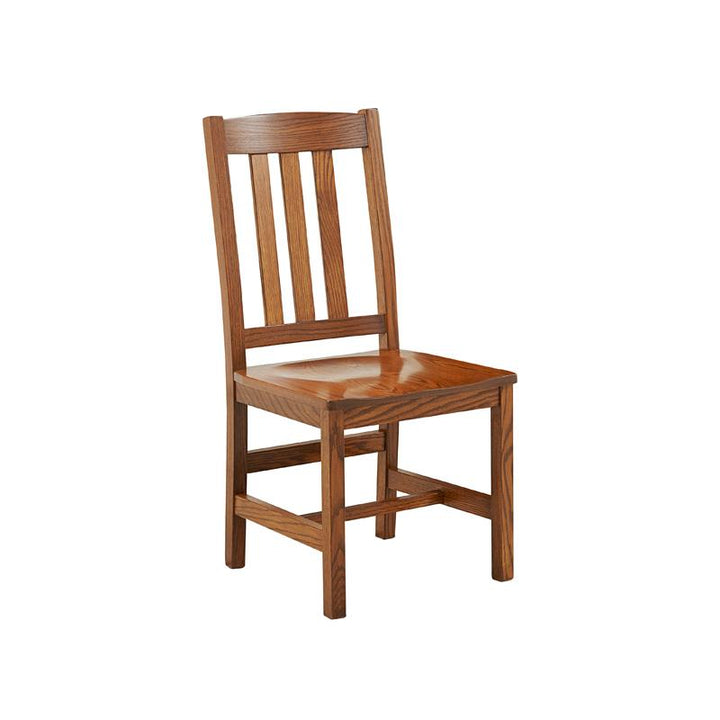 Amish made Old Mission Side Chair with Wood Seat in Solid Oak | Amish Furniture Creations ™