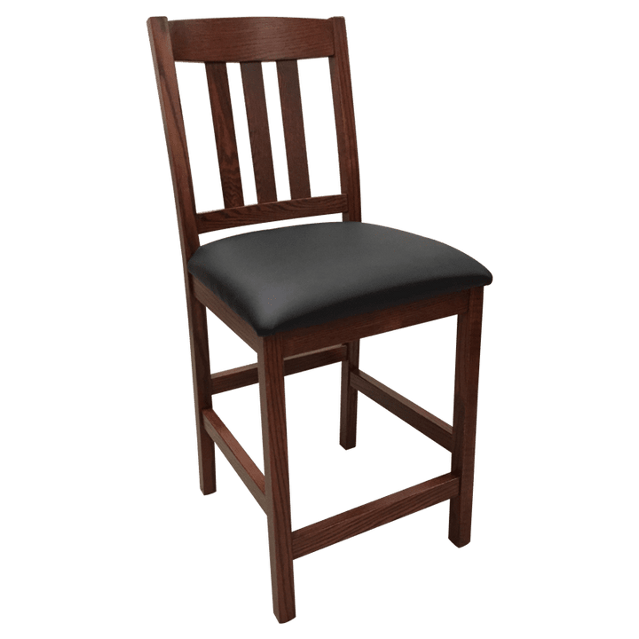 Amish made Old Mission 24" Barstool with Leather Seat in Solid Oak | Amish Furniture Creations ™