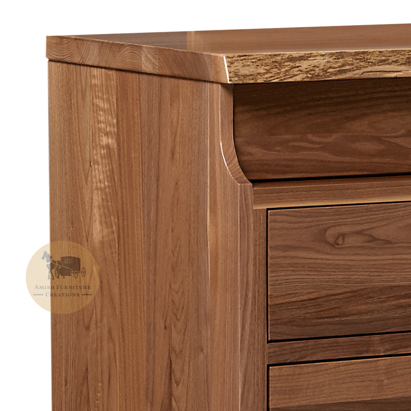 Detail of top corner of Winchester Live Edge 8 Drawer Dresser | Amish Furniture Creations ™