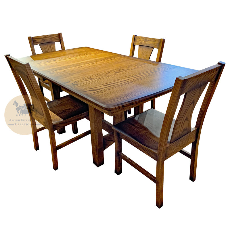 Amish made Sheridan Trestle Table Set in Solid Oak | Amish Furniture Creations ™